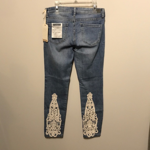Saks Fifth Avenue Skinny Jeans with Lace Inserts - Picture 4 of 11